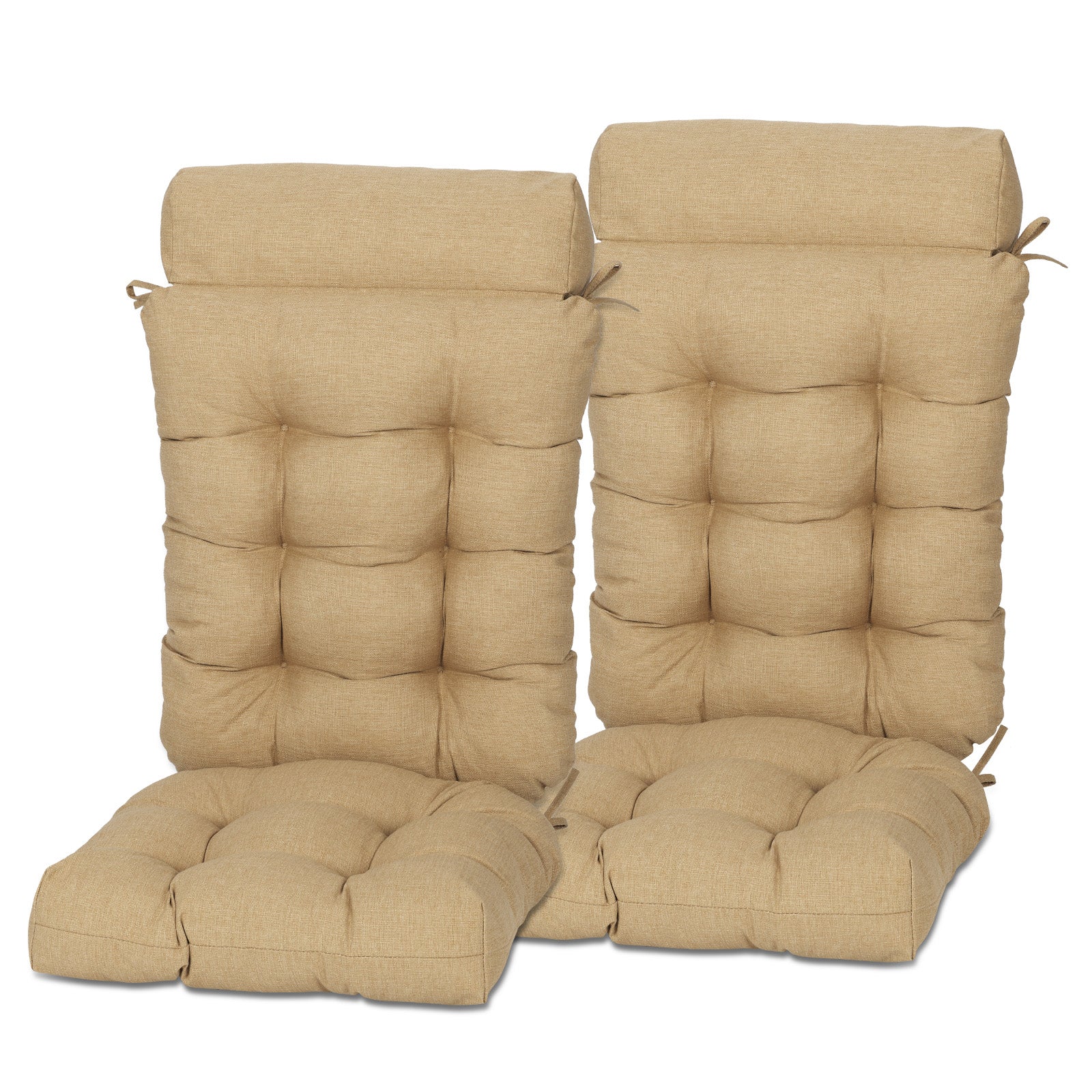 Tufted Outdoor High Back Rocking Chair Cushion Set of 2, Brown - Aoodor